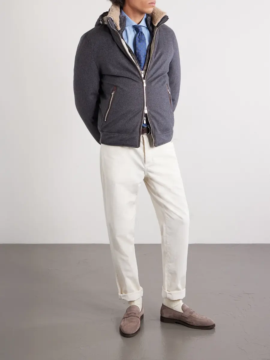Brunello Cucinelli Shearling-Trimmed Wool Hooded Down Jacket - Men | Thumbnail 2