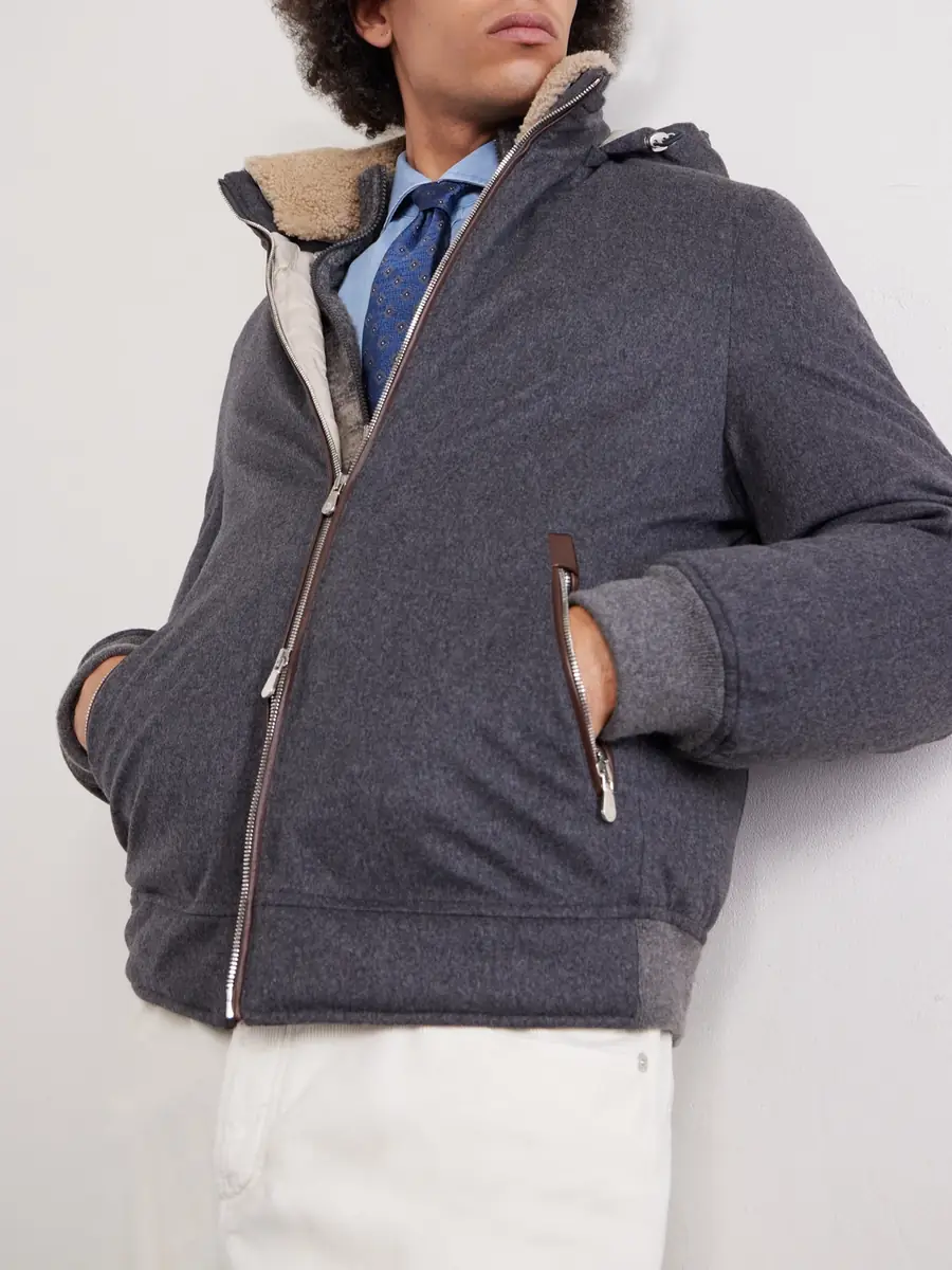 Brunello Cucinelli Shearling-Trimmed Wool Hooded Down Jacket - Men | Thumbnail 5