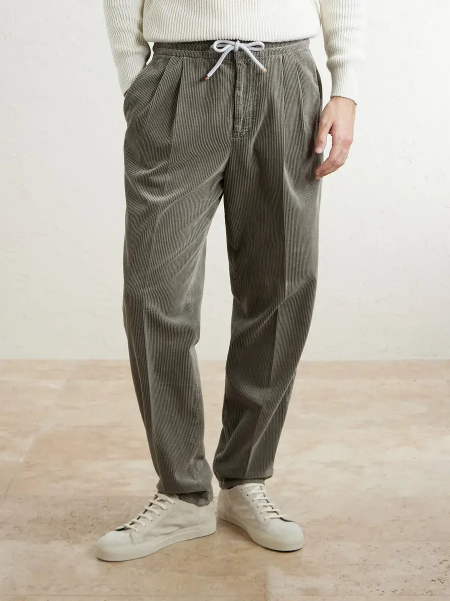 Brunello Cucinelli Straight-Leg Cotton-Corduroy Drawstring Trousers - Men | Thumbnail 3