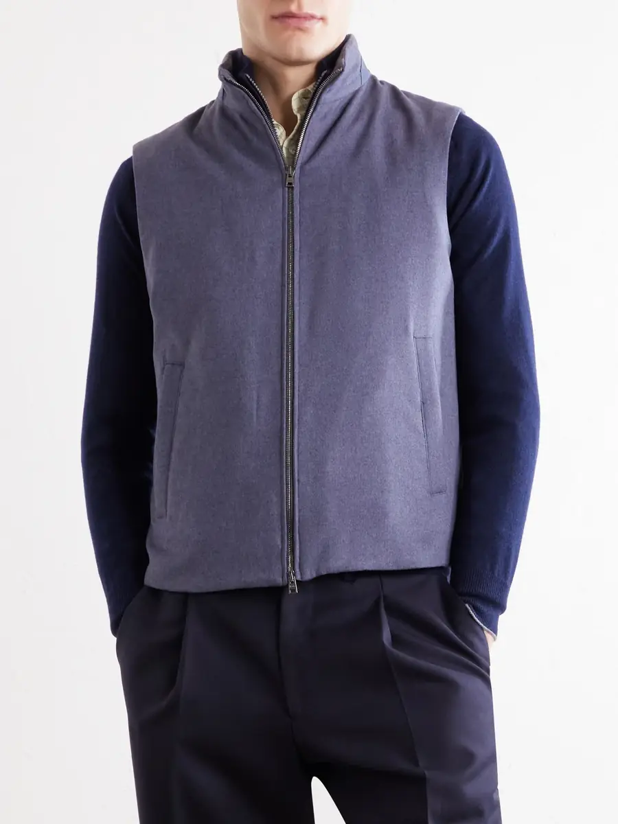 HERNO Leather Trimmed Silk and Cashmere-Blend Vest - Men | Thumbnail 3 HERNO Leather Trimmed Silk and Cashmere-Blend Vest - Men | Thumbnail 3