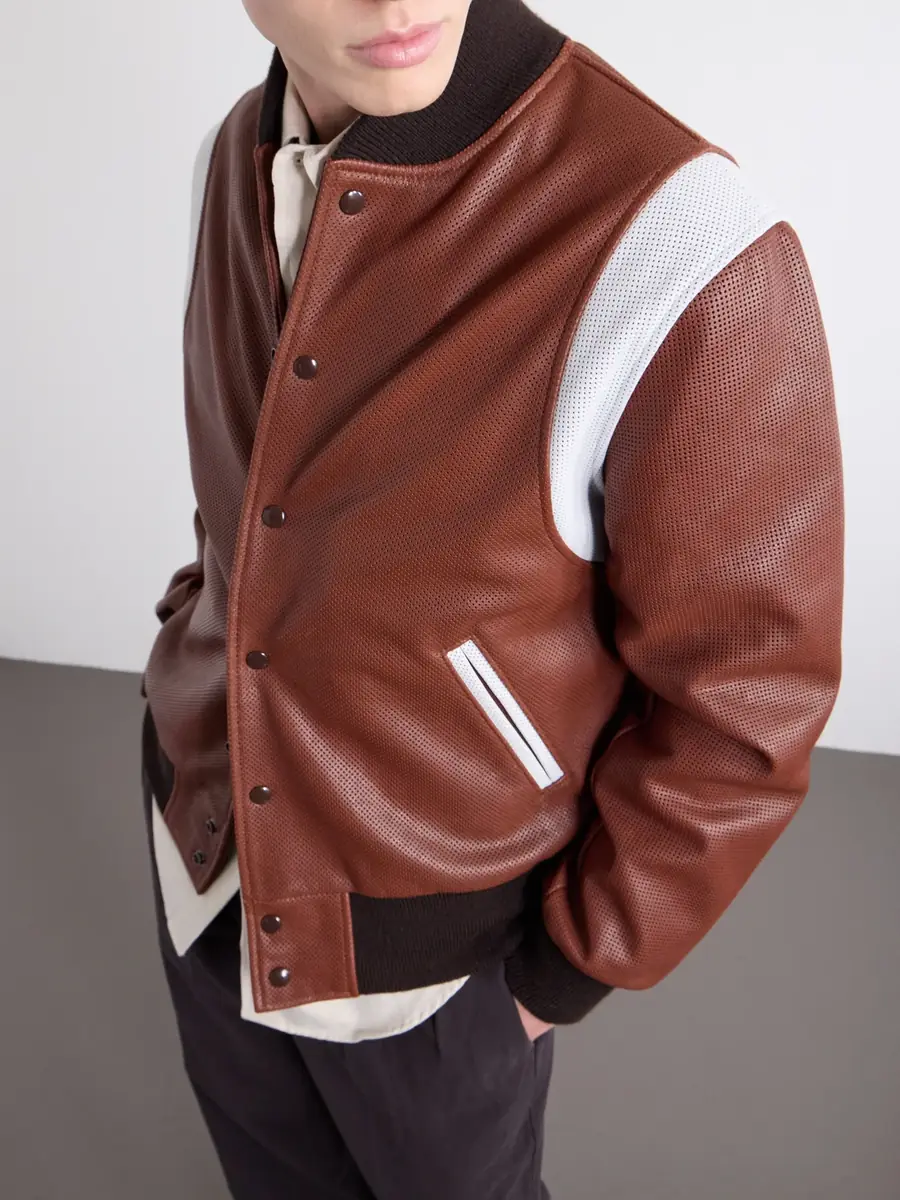 Golden Bear Perforated Fabric Trimmed Leather Jacket - Men | Thumbnail 5 Golden Bear Perforated Fabric Trimmed Leather Jacket - Men | Thumbnail 5