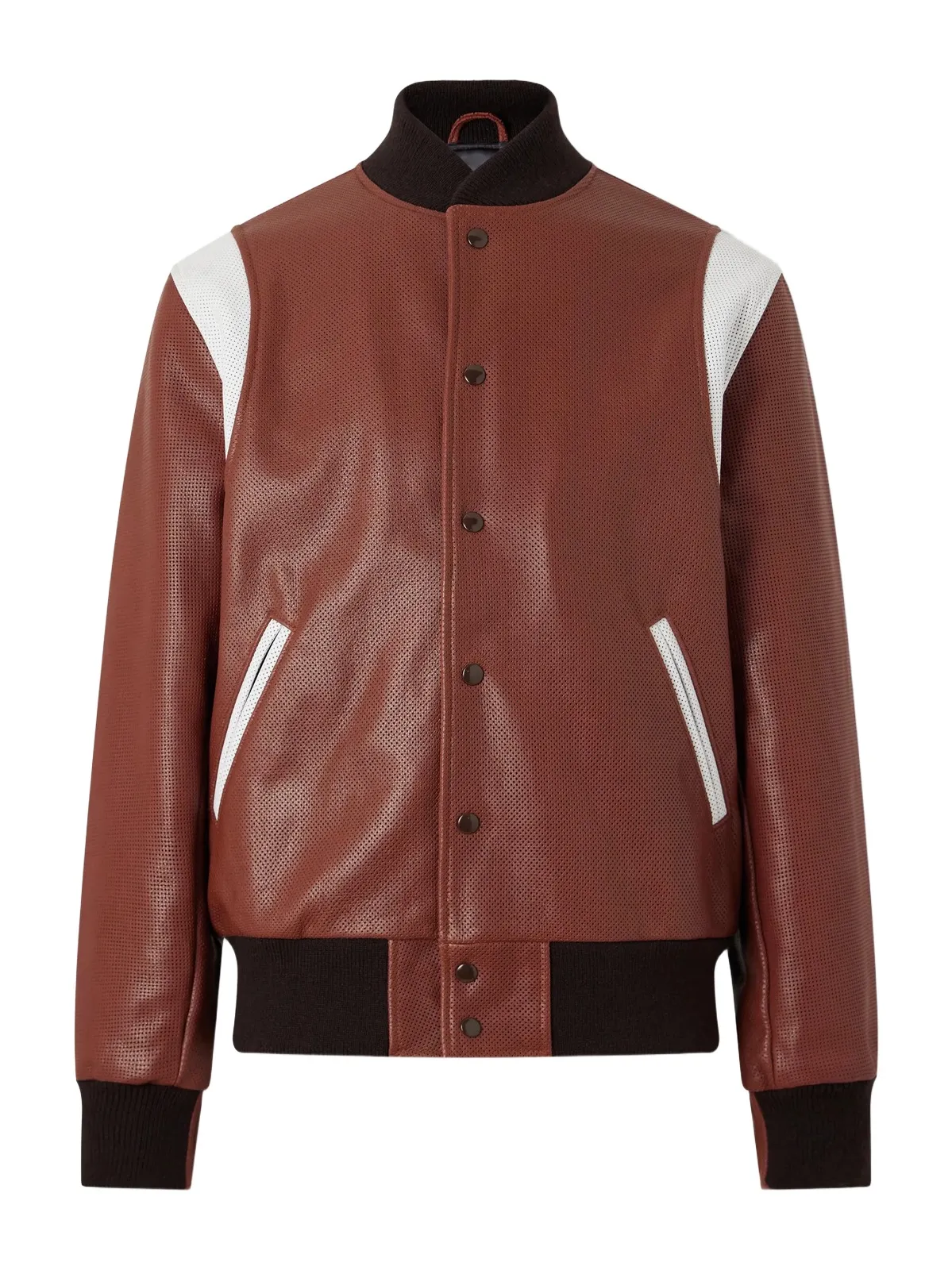 Golden Bear Perforated Fabric Trimmed Leather Jacket - Men