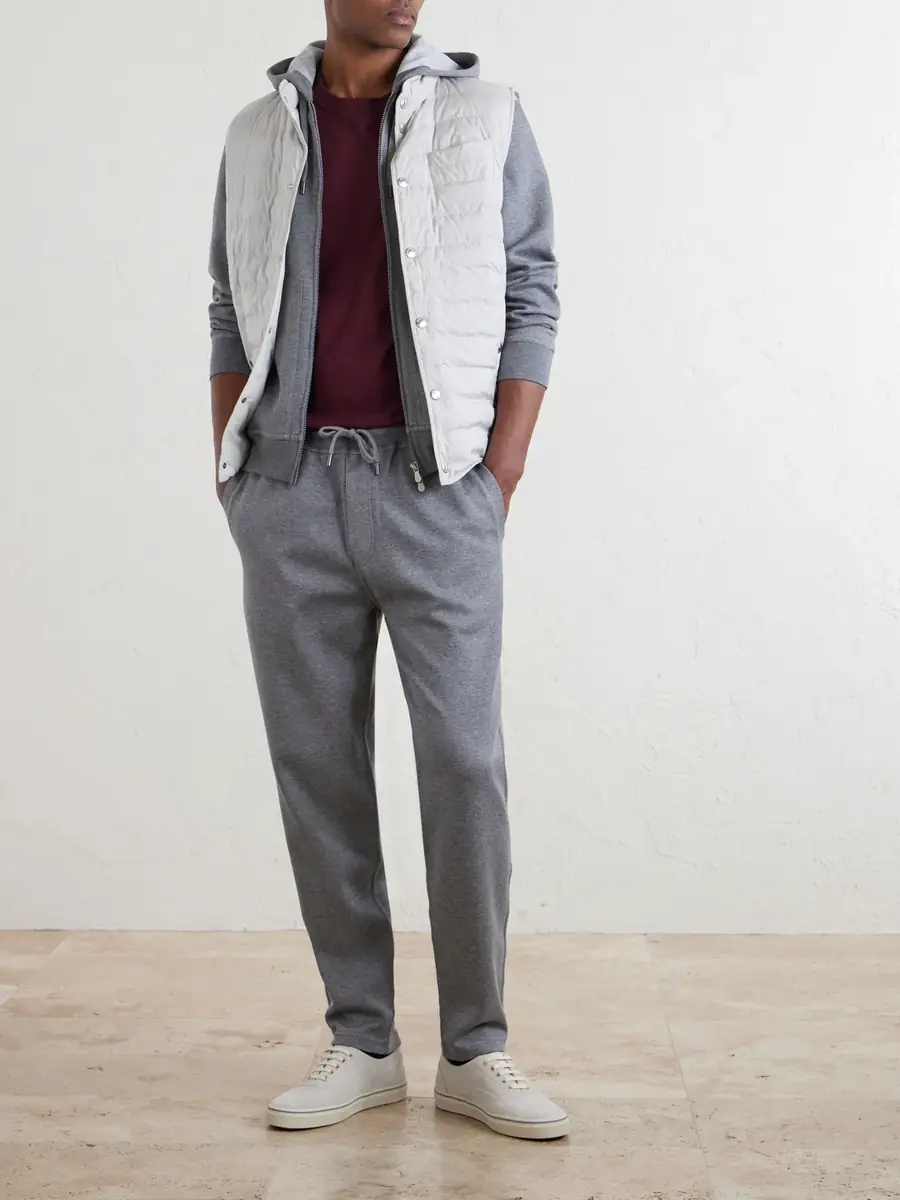 Brunello Cucinelli Tapered Cotton, Cashmere and Silk-Blend Jersey Sweatpants - Men | Thumbnail 2