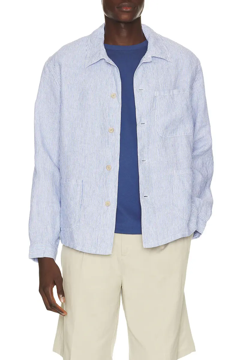 Polo Ralph Lauren Slubby Linen Striped Chore Overshirt | Image 1 Polo Ralph Lauren Slubby Linen Striped Chore Overshirt | Image 1