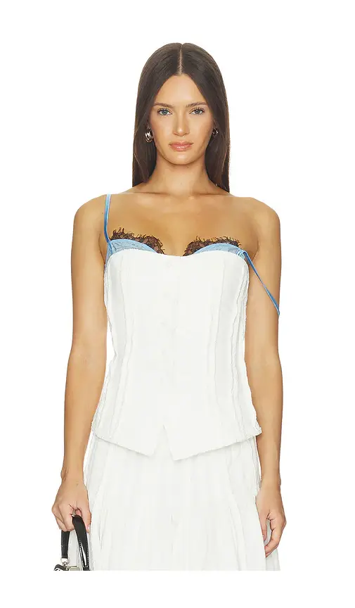 Markgong Strapless Button Up Top With Lace Trim | Image 1 Markgong Strapless Button Up Top With Lace Trim | Image 1