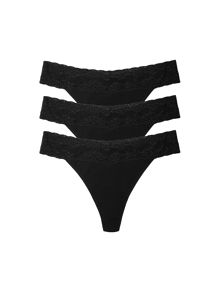 Natori Women's Bliss Perfection One Size Thong 3-Pack - Black | Image 1 Natori Women's Bliss Perfection One Size Thong 3-Pack - Black | Image 1