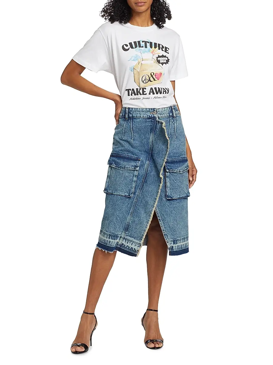 Moschino Jeans Women's Ruffled Cargo Denim Midi-Skirt | Thumbnail 2 Moschino Jeans Women's Ruffled Cargo Denim Midi-Skirt | Thumbnail 2