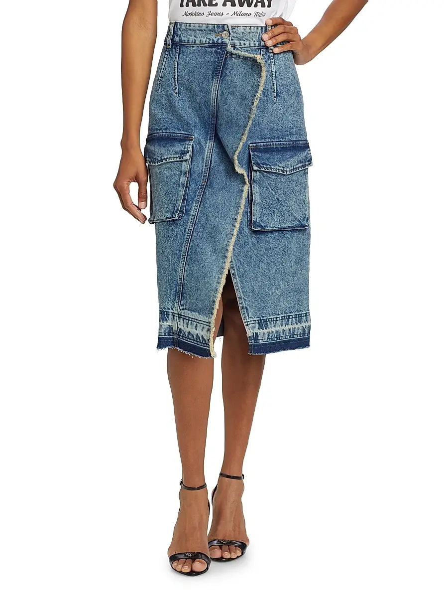 Moschino Jeans Women's Ruffled Cargo Denim Midi-Skirt | Thumbnail 3 Moschino Jeans Women's Ruffled Cargo Denim Midi-Skirt | Thumbnail 3