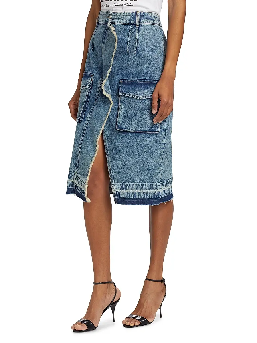 Moschino Jeans Women's Ruffled Cargo Denim Midi-Skirt | Thumbnail 4 Moschino Jeans Women's Ruffled Cargo Denim Midi-Skirt | Thumbnail 4