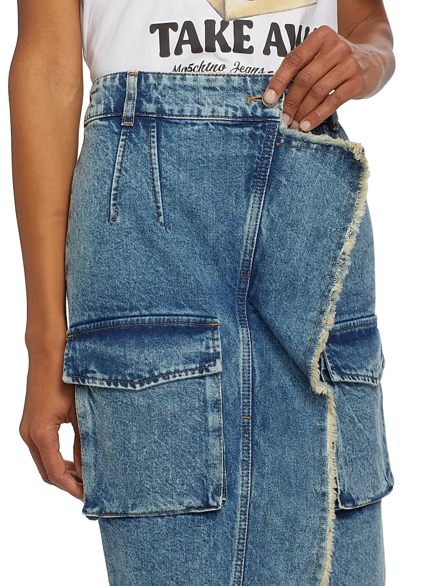 Moschino Jeans Women's Ruffled Cargo Denim Midi-Skirt | Thumbnail 6 Moschino Jeans Women's Ruffled Cargo Denim Midi-Skirt | Thumbnail 6