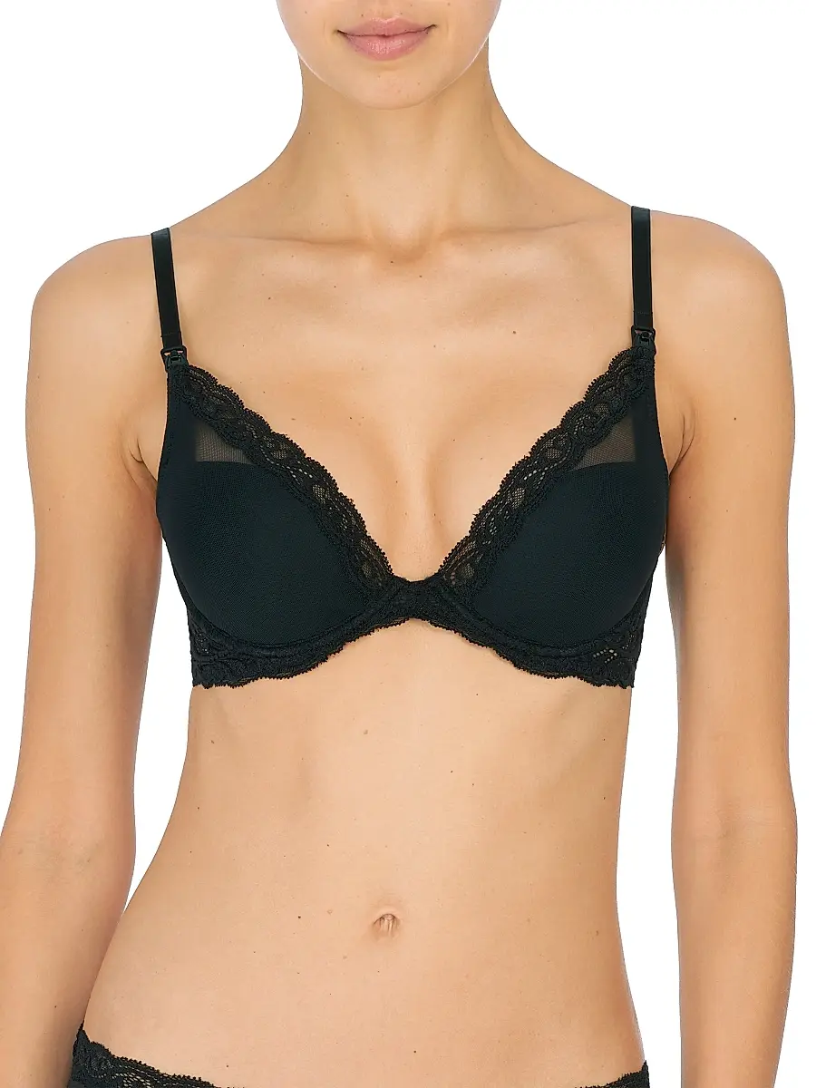 Natori Women's Feathers Plunge Nursing T-Shirt Bra - Black - Size 32D | Image 1 Natori Women's Feathers Plunge Nursing T-Shirt Bra - Black - Size 32D | Image 1