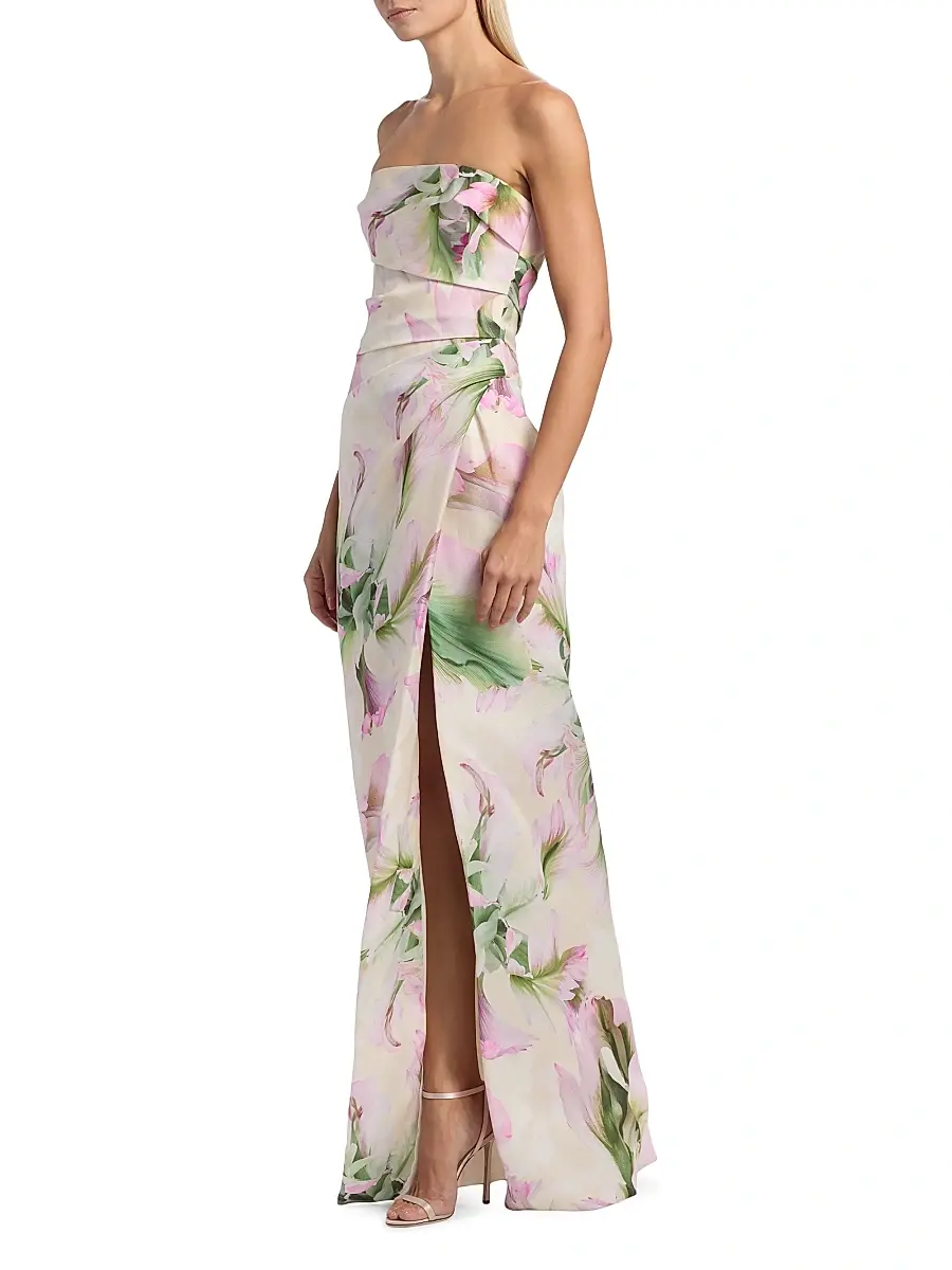 MONIQUE LHUILLIER Women's Floral Mikado Strapless Gown | Thumbnail 2 MONIQUE LHUILLIER Women's Floral Mikado Strapless Gown | Thumbnail 2