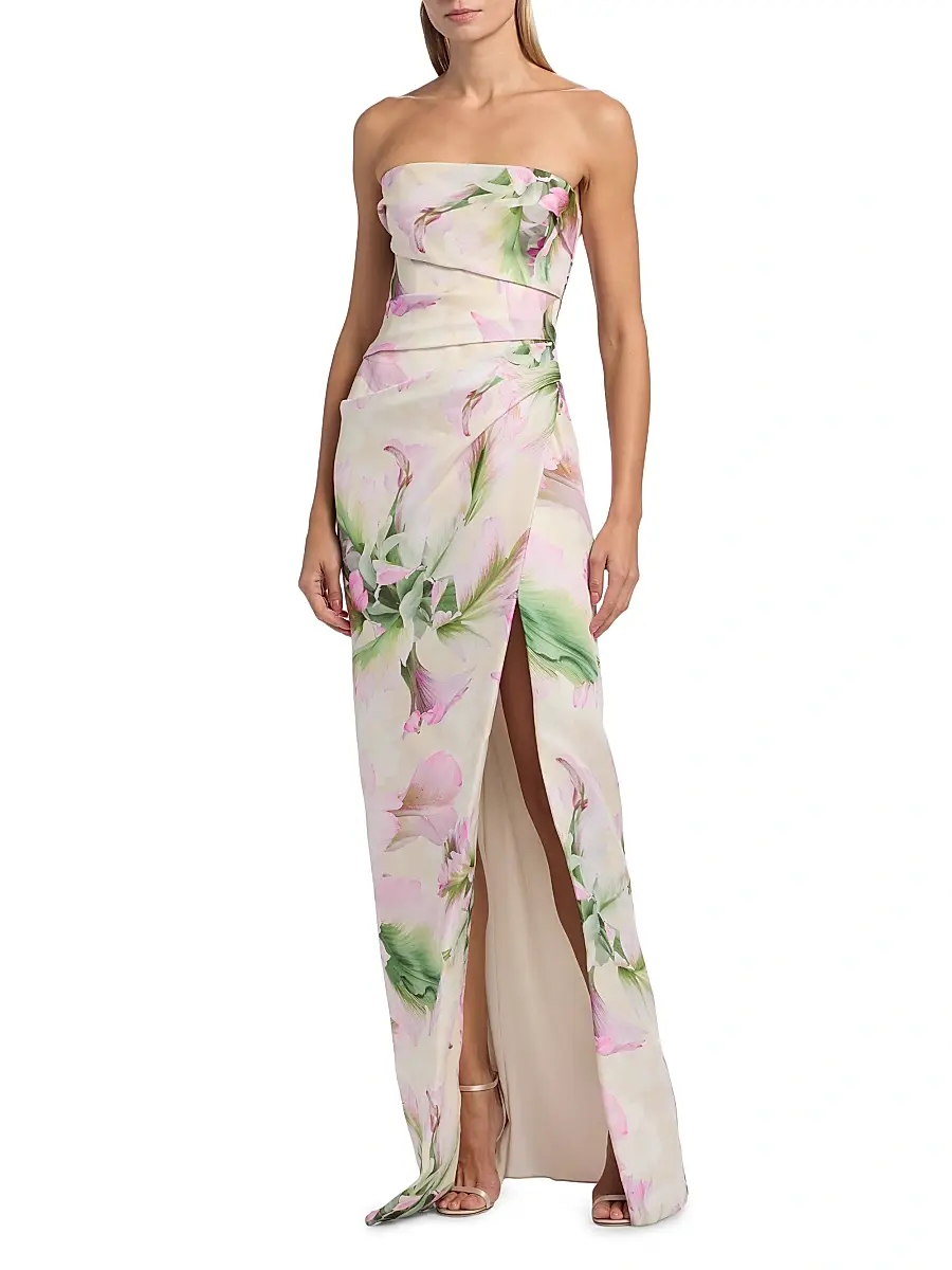 MONIQUE LHUILLIER Women's Floral Mikado Strapless Gown | Thumbnail 3 MONIQUE LHUILLIER Women's Floral Mikado Strapless Gown | Thumbnail 3