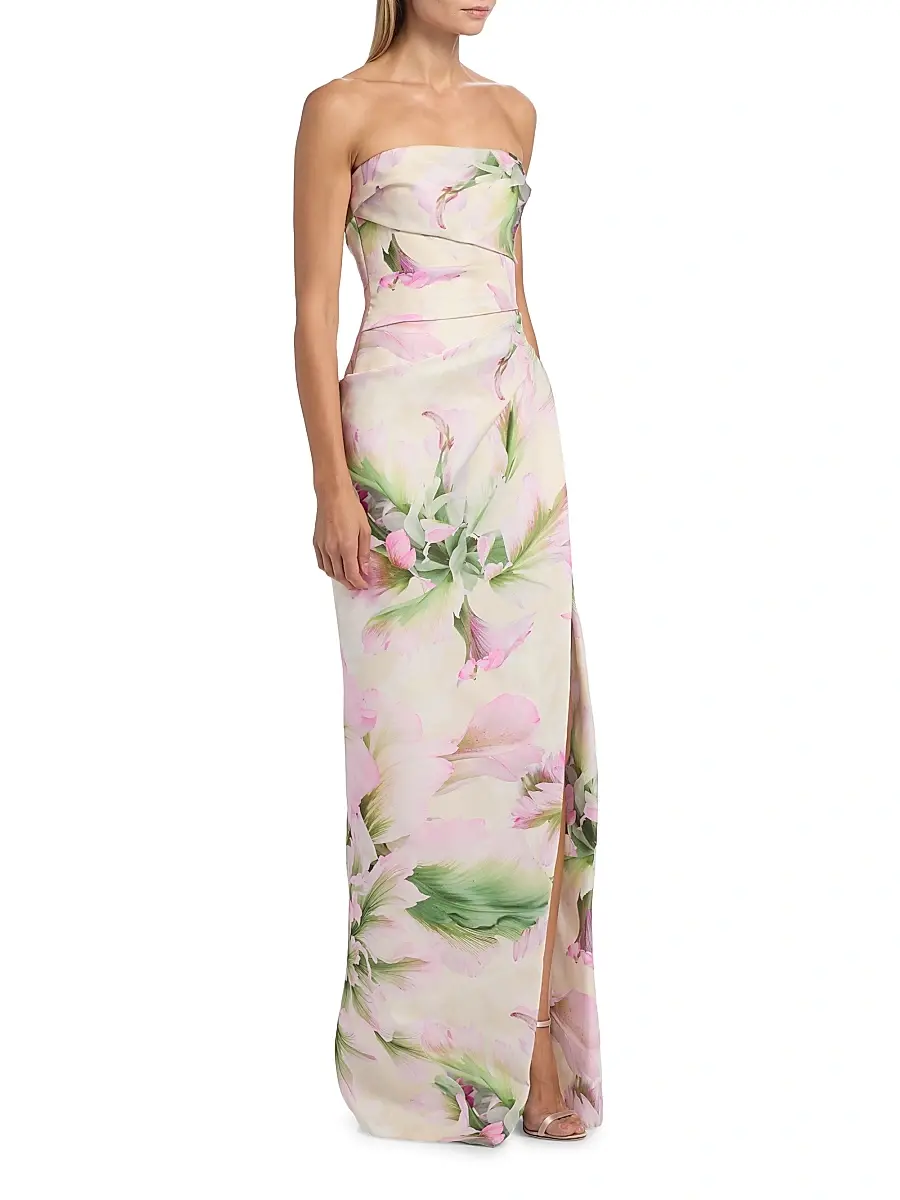 MONIQUE LHUILLIER Women's Floral Mikado Strapless Gown | Thumbnail 4 MONIQUE LHUILLIER Women's Floral Mikado Strapless Gown | Thumbnail 4
