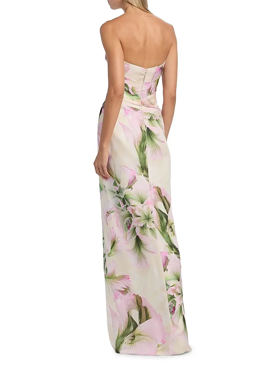 MONIQUE LHUILLIER Women's Floral Mikado Strapless Gown | Thumbnail 5 MONIQUE LHUILLIER Women's Floral Mikado Strapless Gown | Thumbnail 5