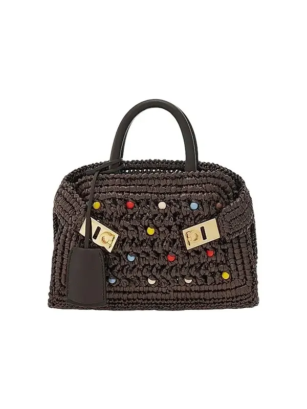 Women's Hug Mini Raffia & Leather Top Handle Bag Women's Hug Mini Raffia & Leather Top Handle Bag
