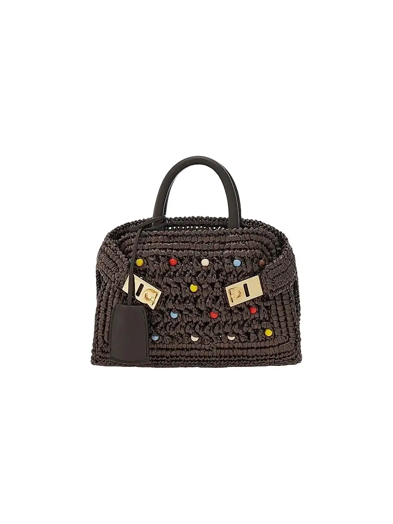 Ferragamo Women's Hug Mini Raffia & Leather Top Handle Bag | Image 1 Ferragamo Women's Hug Mini Raffia & Leather Top Handle Bag | Image 1