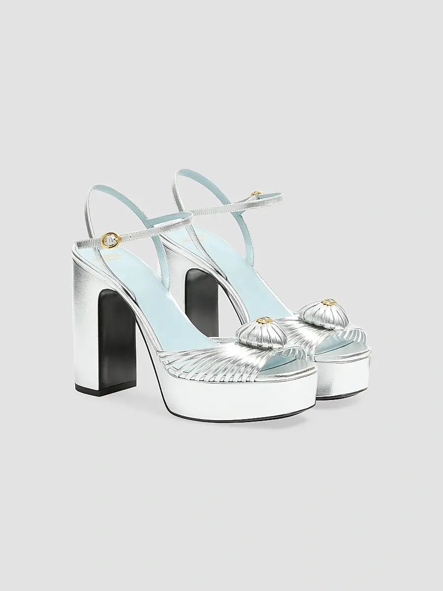 Valentino Women's Coeur Royal 115MM Platform Sandals in Laminated Nappa - Silver | Thumbnail 2 Valentino Women's Coeur Royal 115MM Platform Sandals in Laminated Nappa - Silver | Thumbnail 2