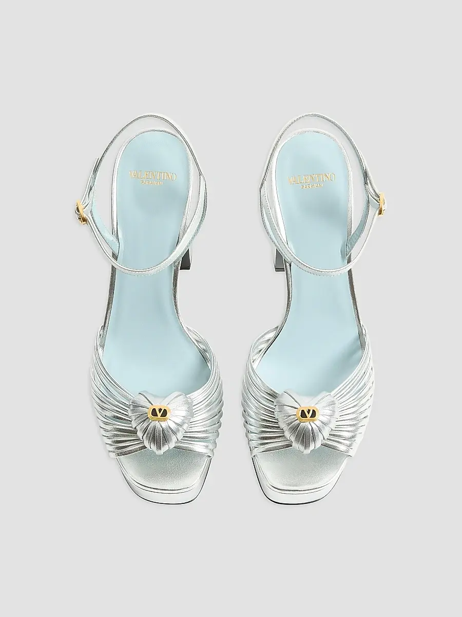 Valentino Women's Coeur Royal 115MM Platform Sandals in Laminated Nappa - Silver | Thumbnail 4 Valentino Women's Coeur Royal 115MM Platform Sandals in Laminated Nappa - Silver | Thumbnail 4