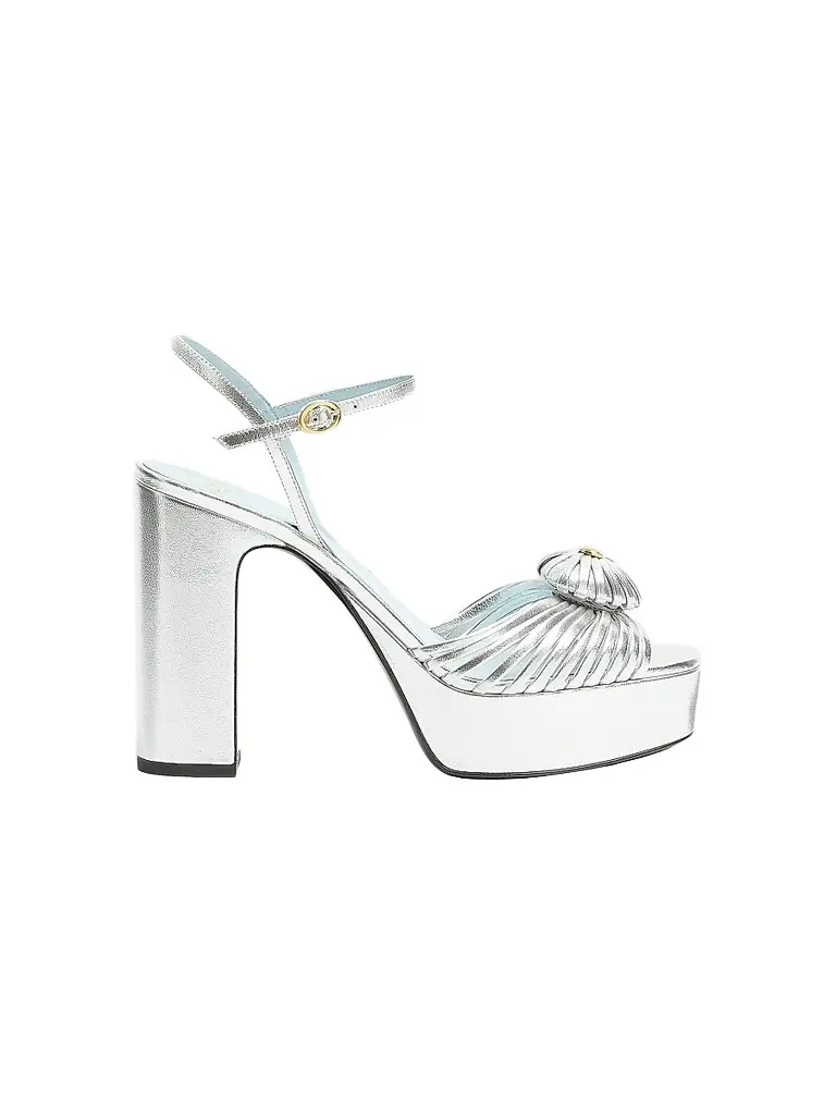 Valentino Garavani Women's Coeur Royal 115MM Platform Sandals in Laminated Nappa - Silver | Image 1 Valentino Garavani Women's Coeur Royal 115MM Platform Sandals in Laminated Nappa - Silver | Image 1