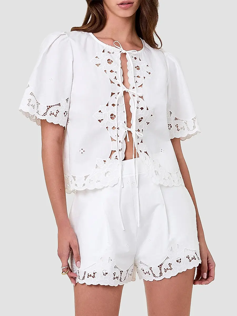 Nicholas the Label Women's Isabel Embroidered Tie-Front Cotton Top | Thumbnail 3 Nicholas the Label Women's Isabel Embroidered Tie-Front Cotton Top | Thumbnail 3