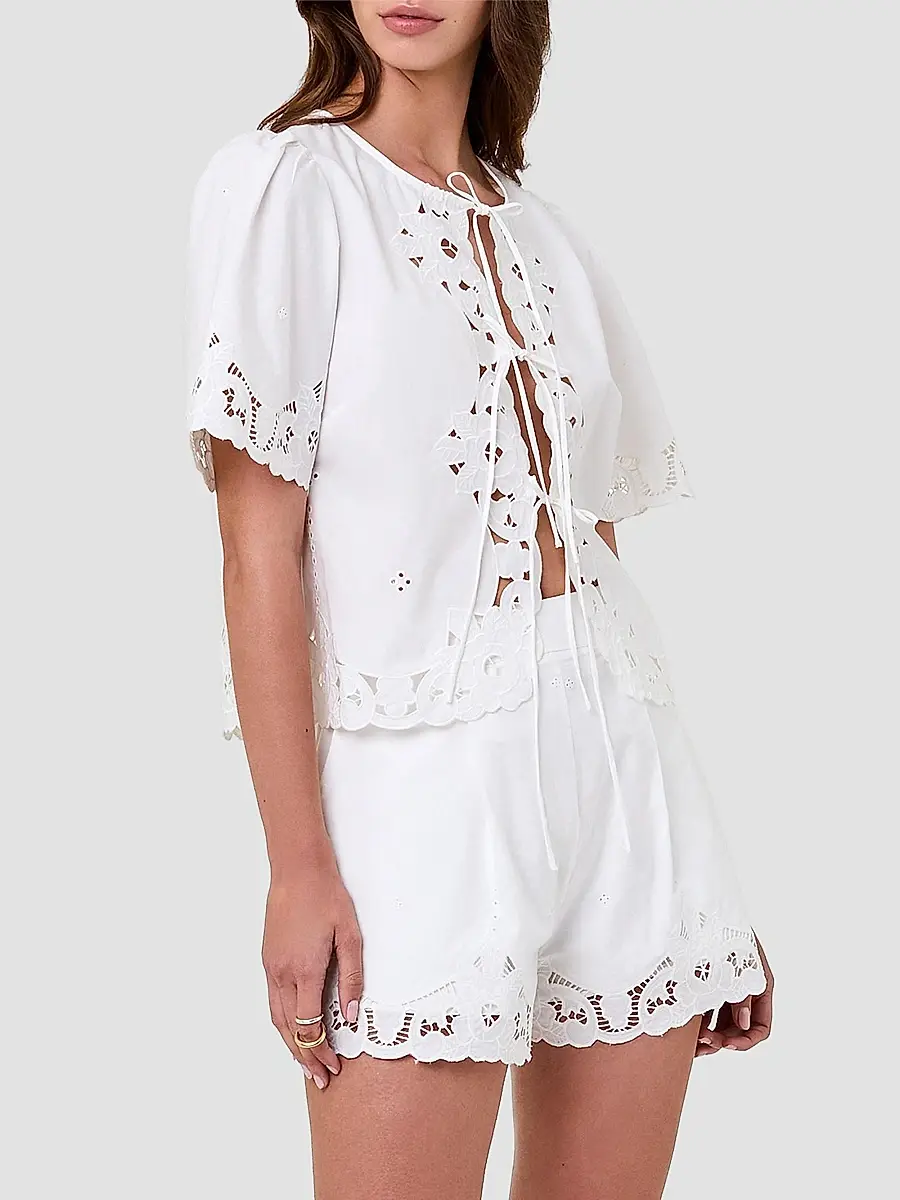 Nicholas the Label Women's Isabel Embroidered Tie-Front Cotton Top | Thumbnail 4 Nicholas the Label Women's Isabel Embroidered Tie-Front Cotton Top | Thumbnail 4