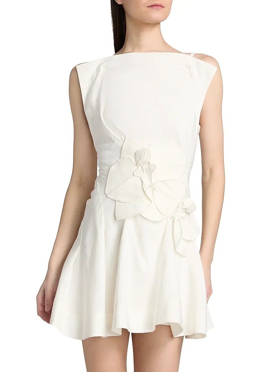 ACLER Women's Warra Floral-Appliqué Linen A-Line Minidress | Thumbnail 3