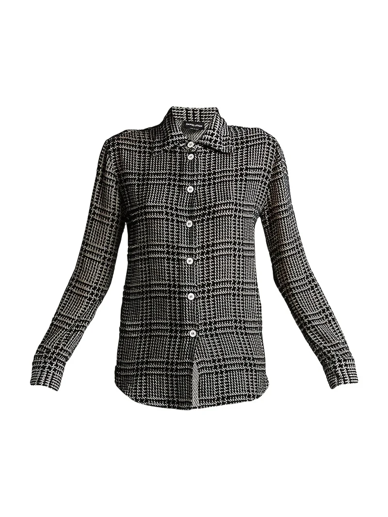 Flocked Check Silk Blouse Flocked Check Silk Blouse