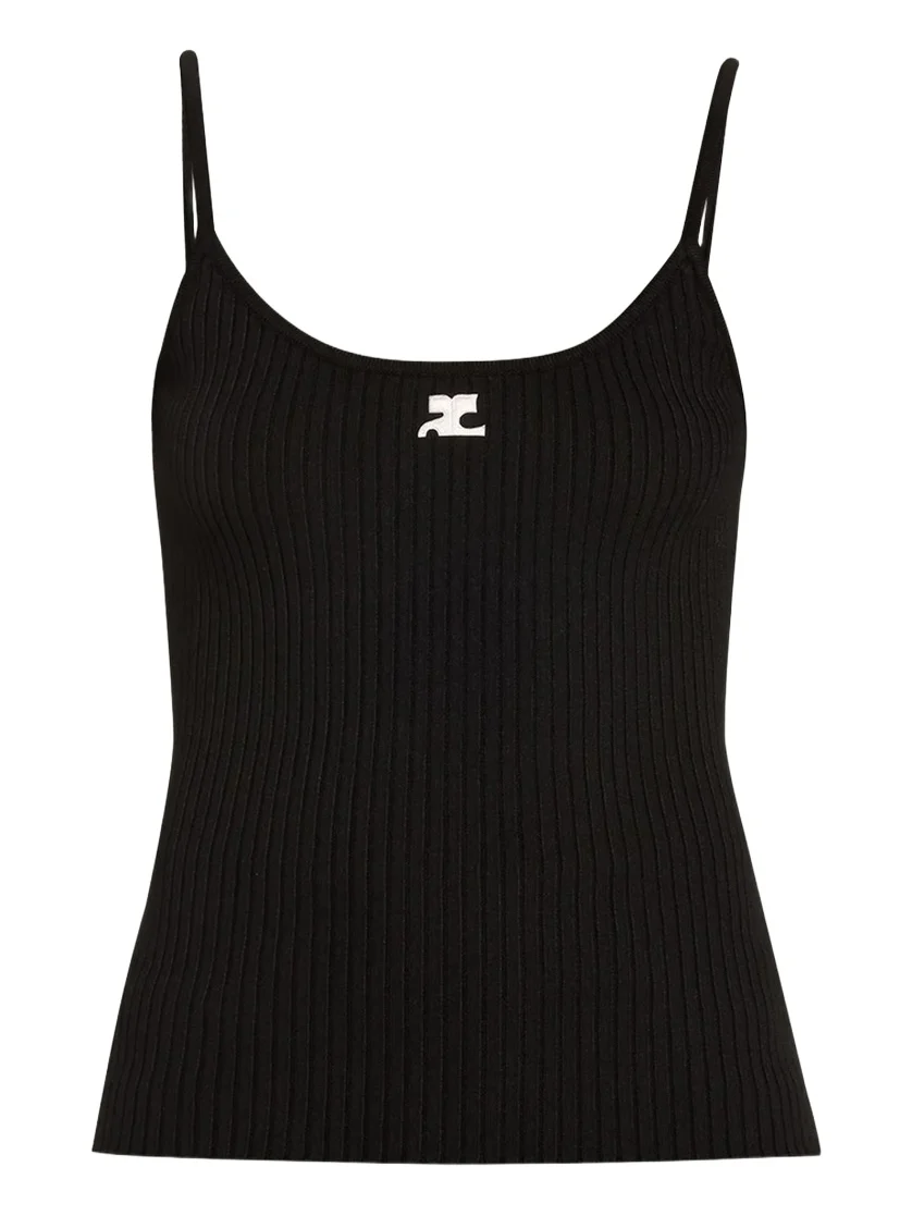 Courrèges Logo Ribbed Knit Tank Top