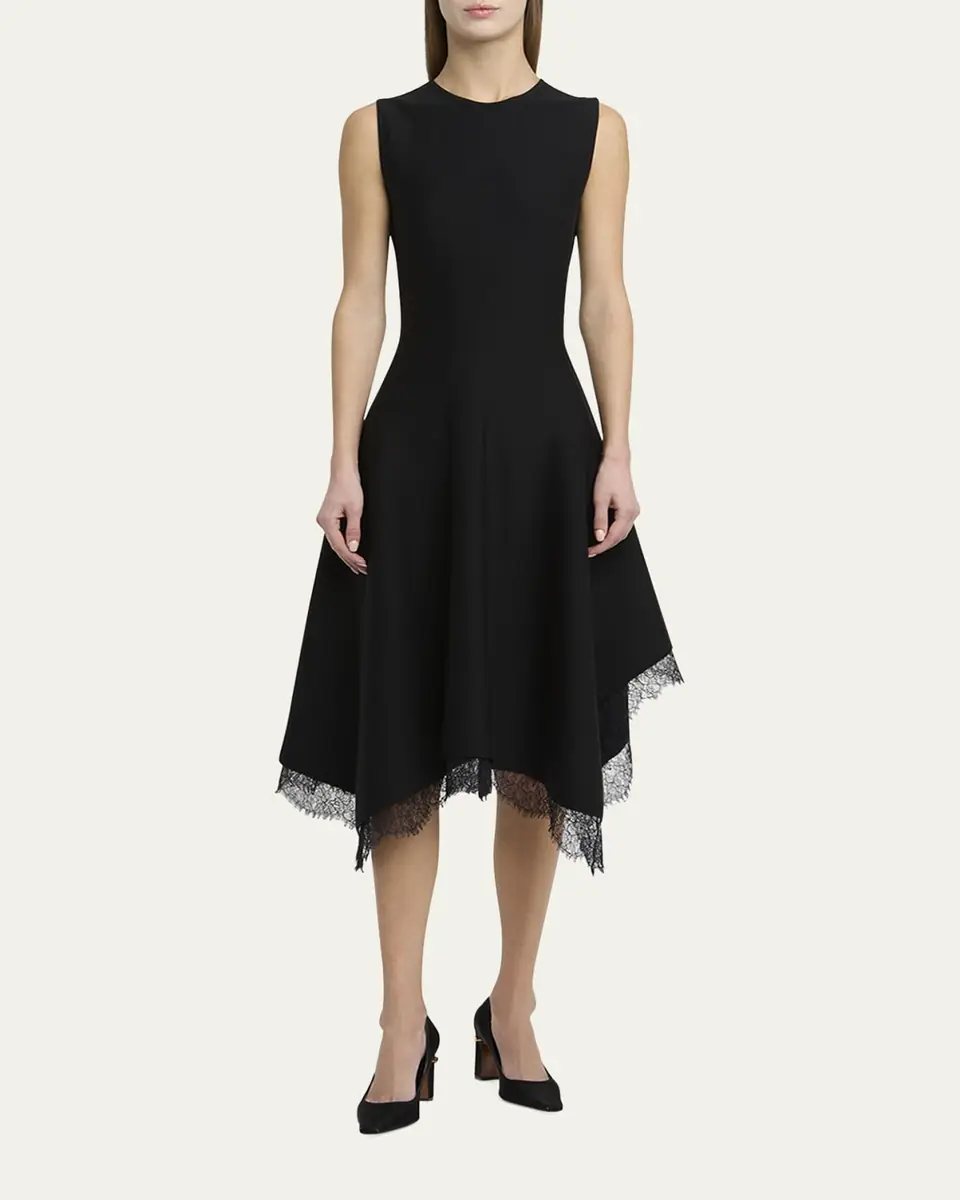 Alexander McQueen Asymmetric Lace Hem Sleeveless Midi Dress | Thumbnail 2 Alexander McQueen Asymmetric Lace Hem Sleeveless Midi Dress | Thumbnail 2