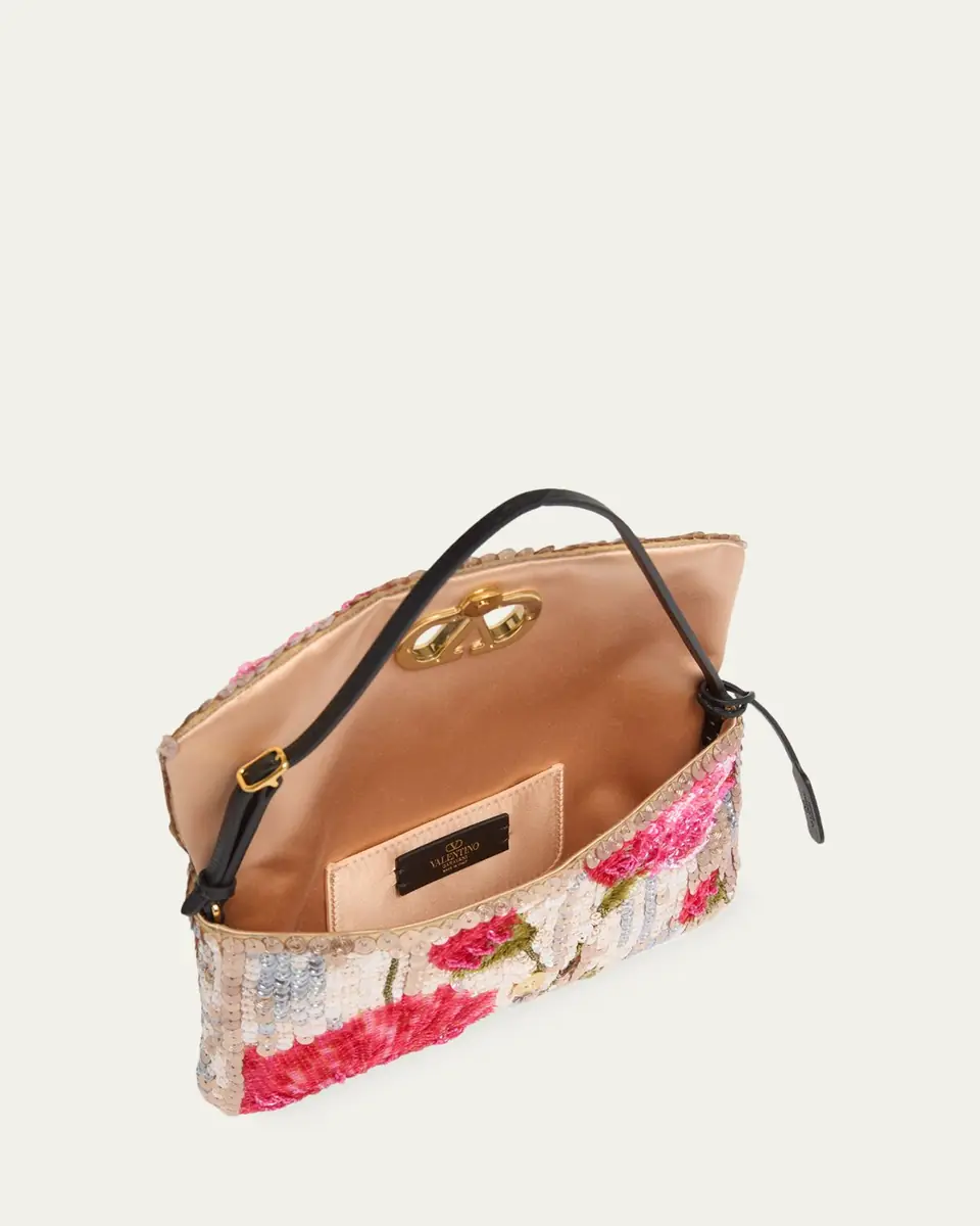 Valentino Garavani Devain Floral Sequin Silk Satin Top-Handle Bag | Thumbnail 3