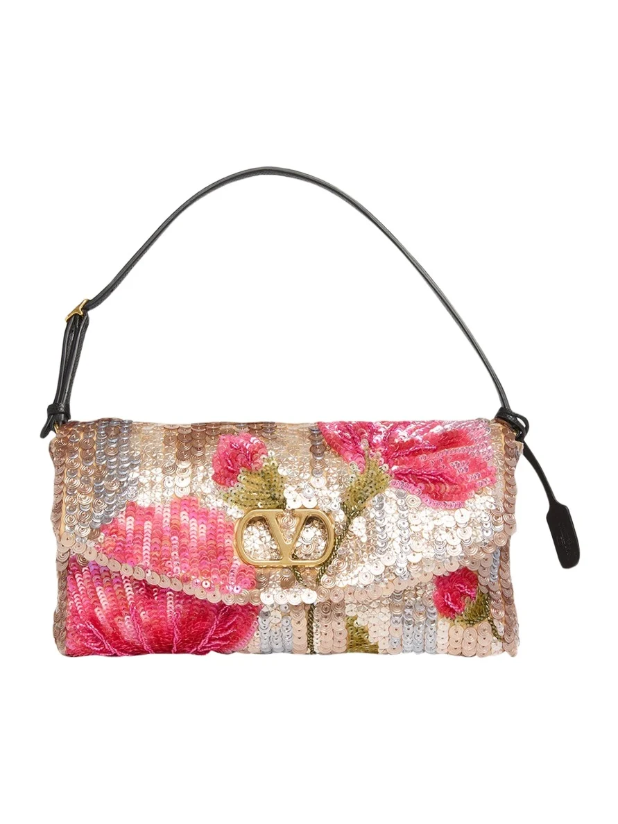 Devain Floral Sequin Silk Satin Top-Handle Bag Devain Floral Sequin Silk Satin Top-Handle Bag