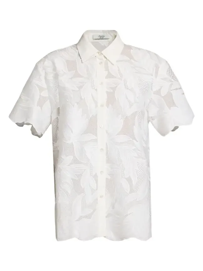 Floral Cutwork Cotton Short-Sleeve Button-Down Shirt Floral Cutwork Cotton Short-Sleeve Button-Down Shirt