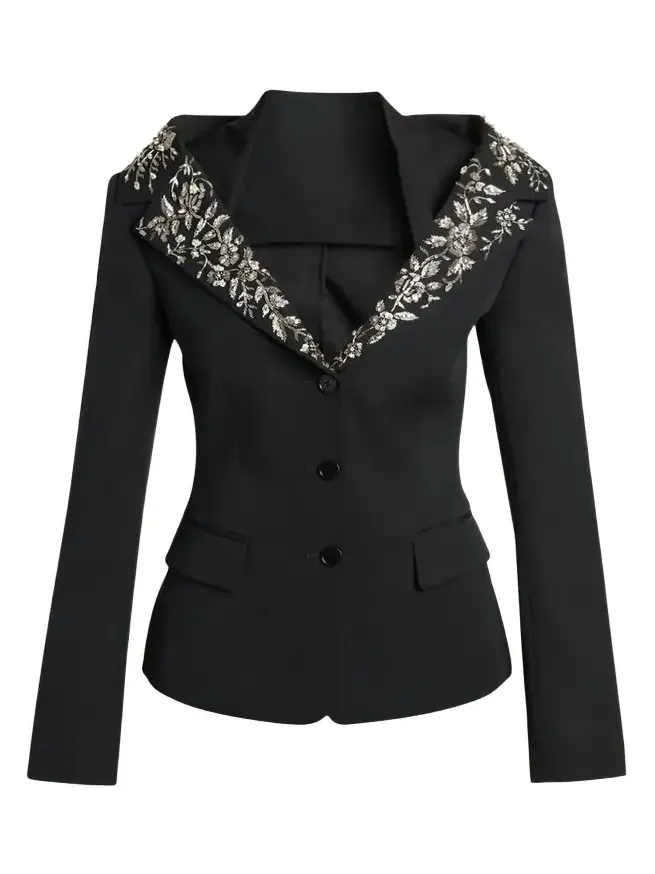 Beaded Off-The-Shoulder Single-Breasted Jacket Beaded Off-The-Shoulder Single-Breasted Jacket