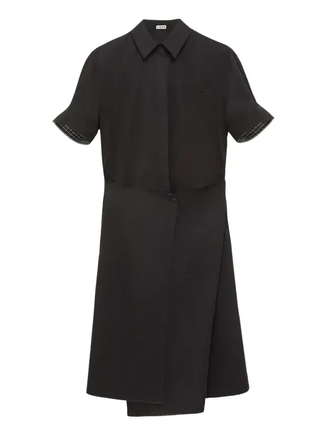 Wrapped Short-Sleeve Midi Shirtdress