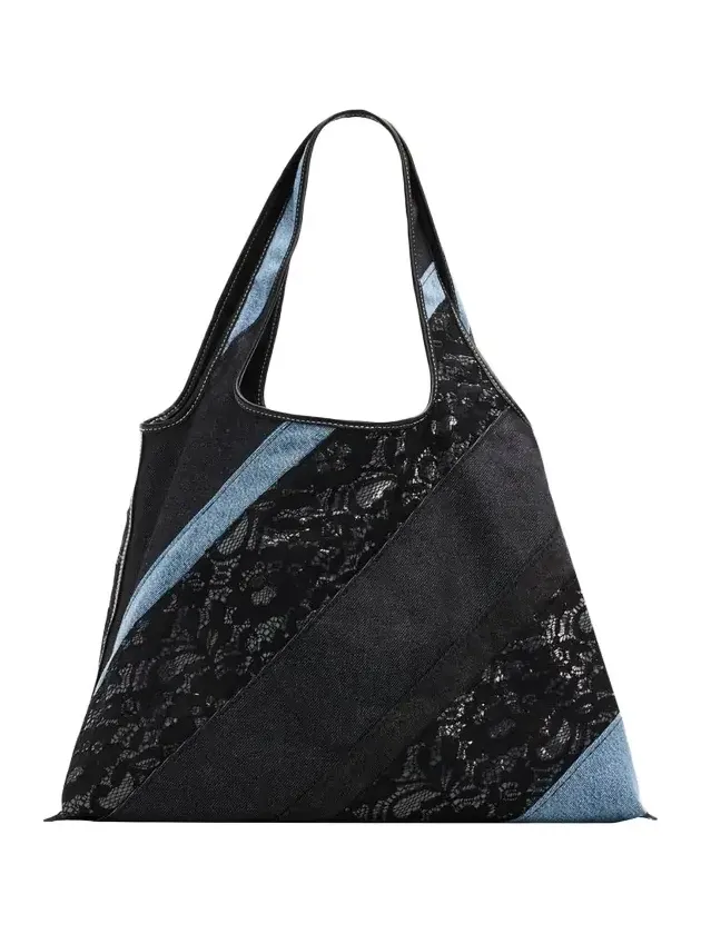 Patchwork Lace & Denim Market Tote Bag Patchwork Lace & Denim Market Tote Bag