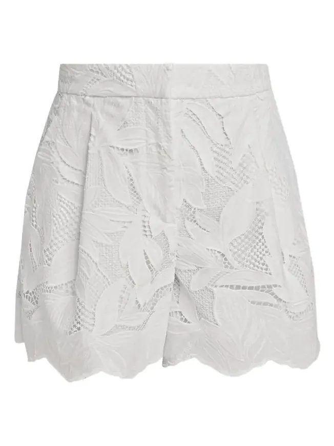 Floral Cutwork Cotton Pleated Shorts Floral Cutwork Cotton Pleated Shorts