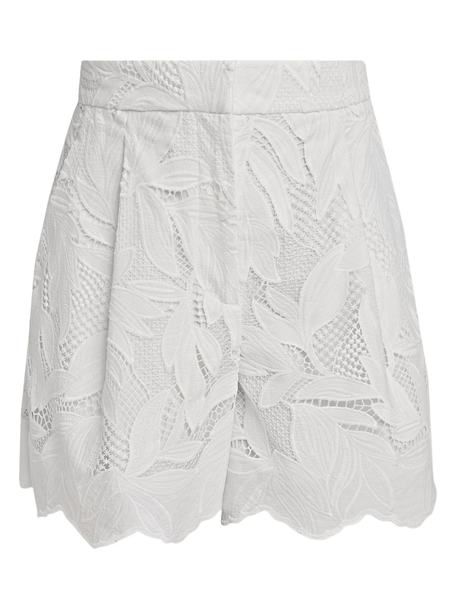 Erdem Floral Cutwork Cotton Pleated Shorts