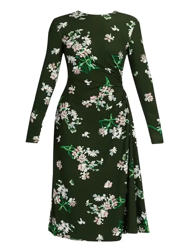 Floral Ponte Long-Sleeve Midi Dress