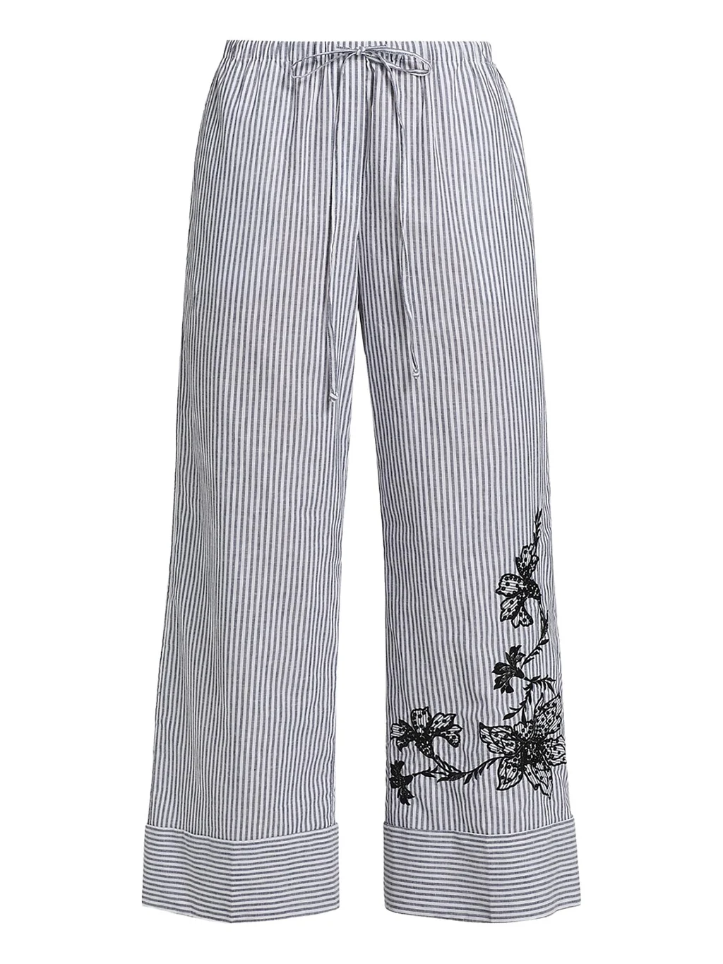 Callie Embroidered Striped Wide-Leg Pants Callie Embroidered Striped Wide-Leg Pants