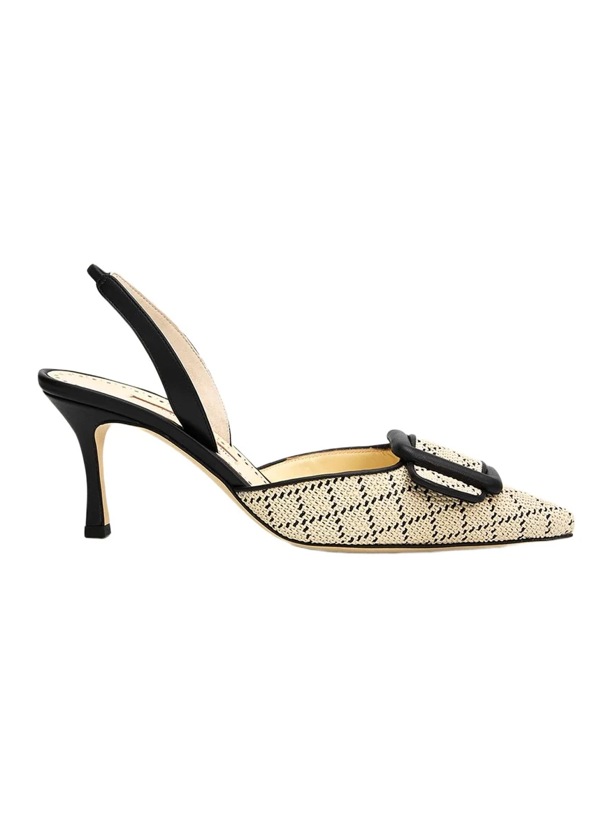 70mm Mayslibi Raffia Slingback Pumps
