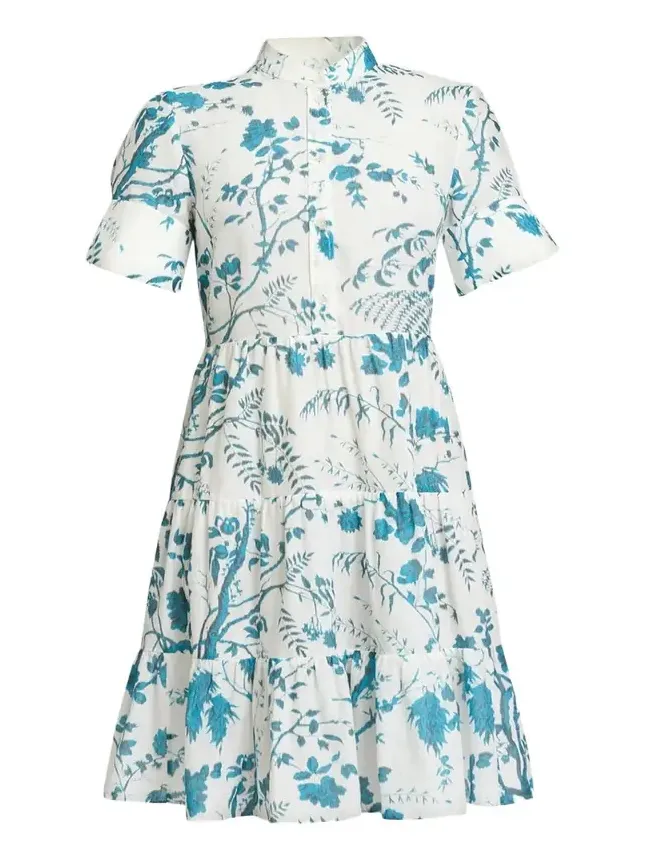 Floral Cotton-Linen Tiered Mini Shirtdress Floral Cotton-Linen Tiered Mini Shirtdress