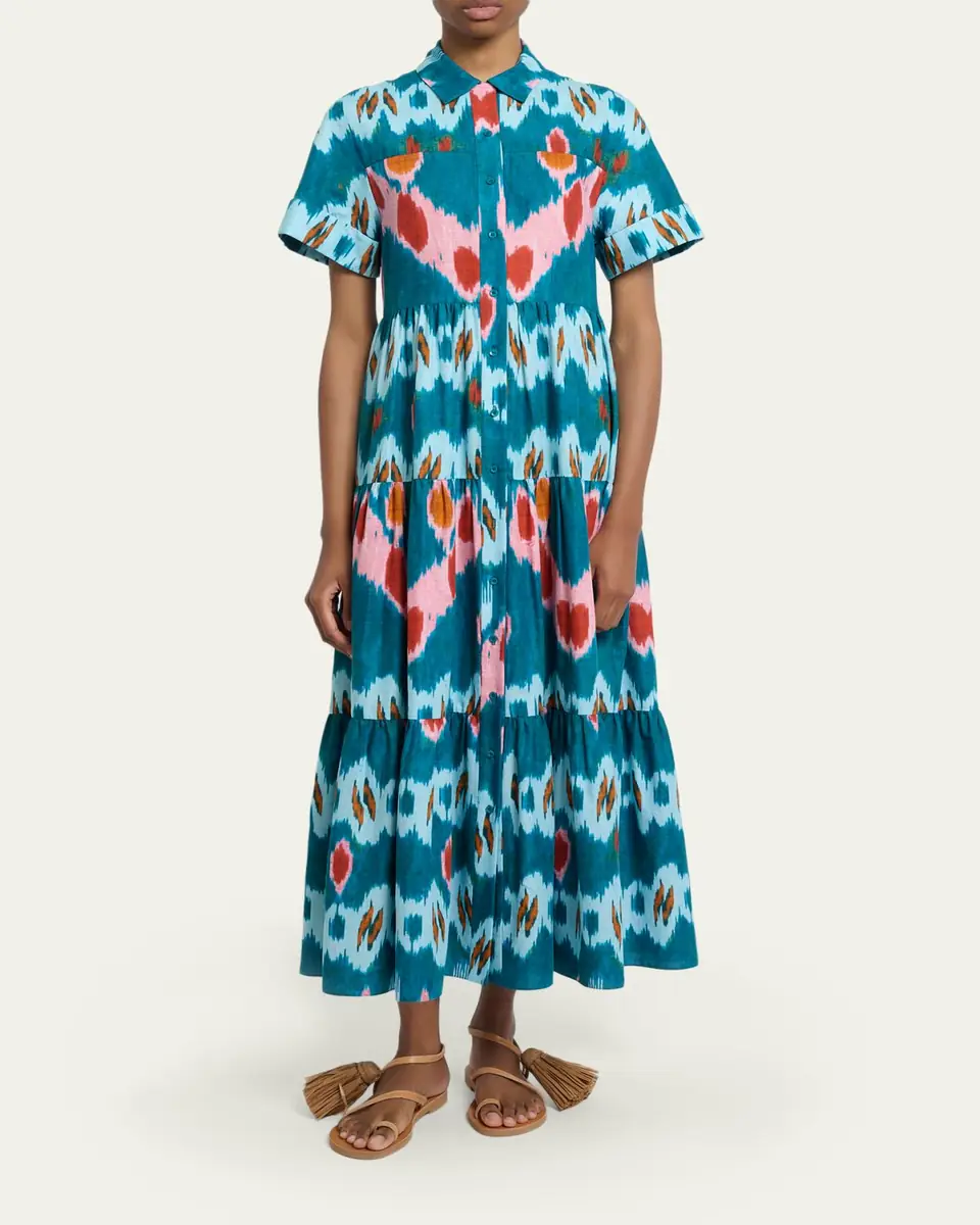 Erdem Abstract-Print Cotton Tiered Midi Shirtdress | Thumbnail 2 Erdem Abstract-Print Cotton Tiered Midi Shirtdress | Thumbnail 2