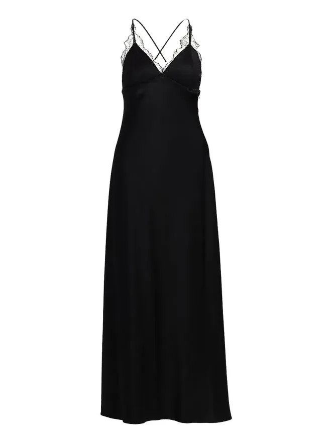 Evin Lace-Trim Satin Maxi Dress