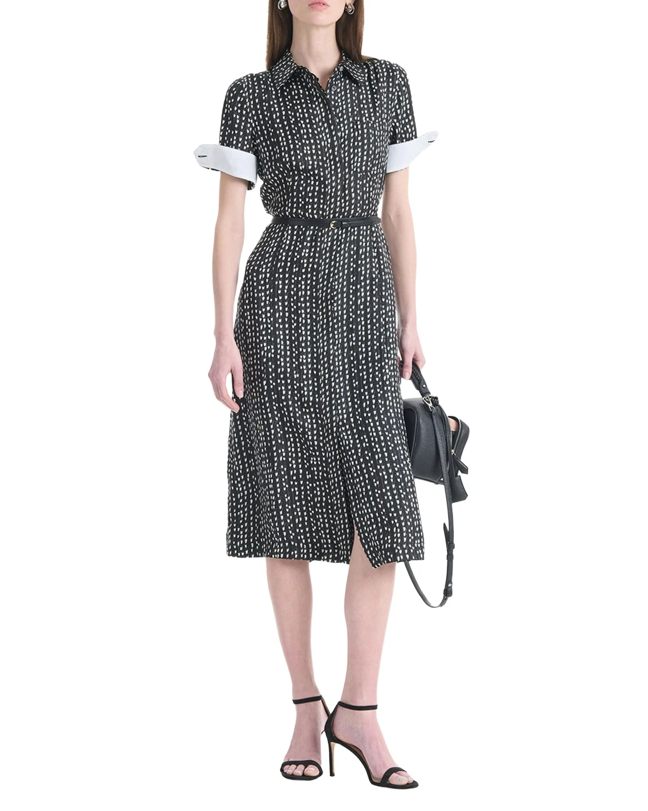 Kieran Abstract-Print Short-Sleeve Midi Shirtdress With Belt