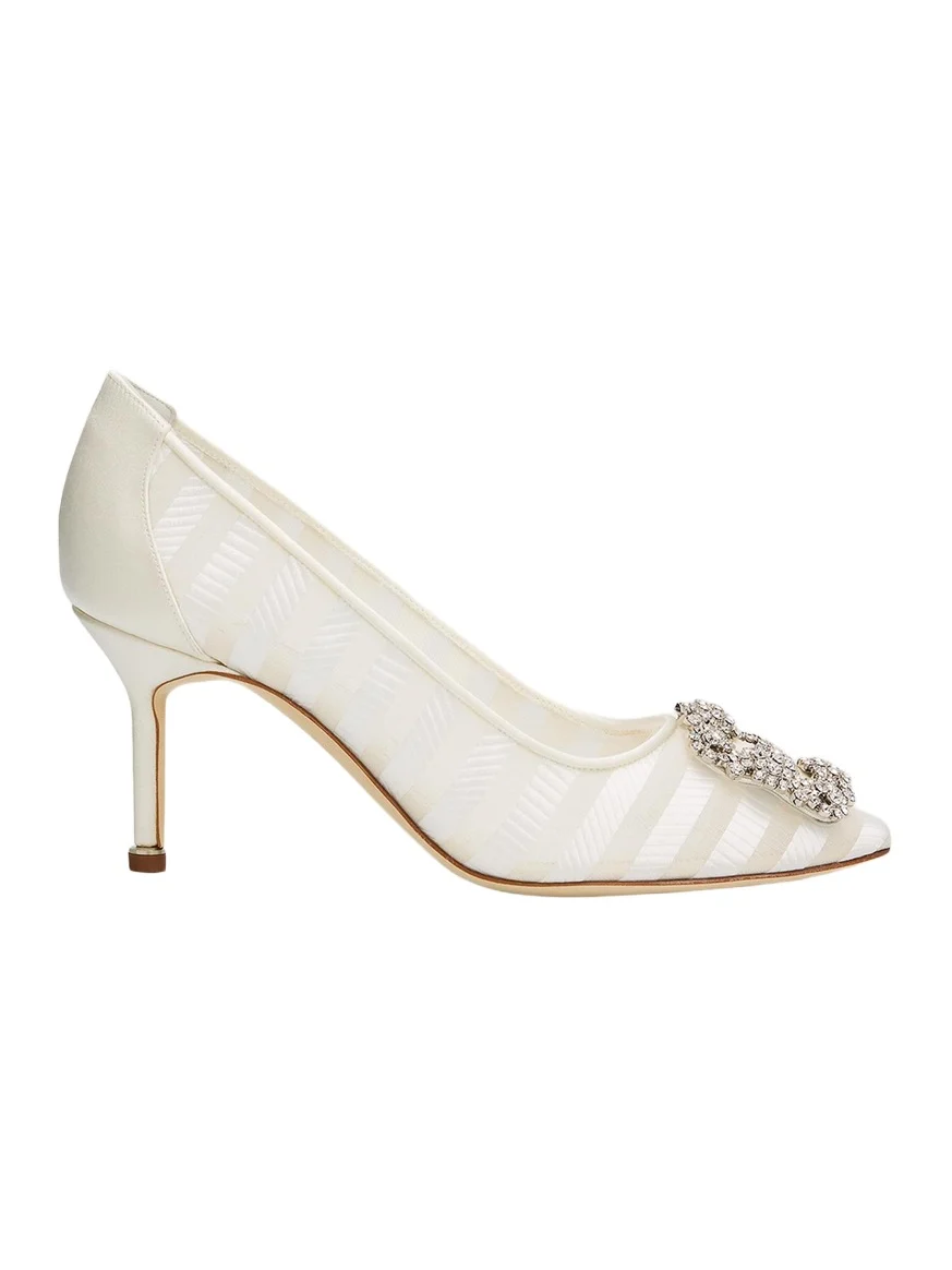 Manolo Blahnik 70mm Hangisila Organza Jewel-Buckle Pumps