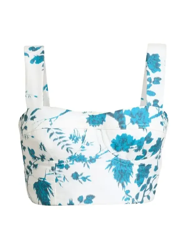Floral-Print Cotton-Linen Bra Top