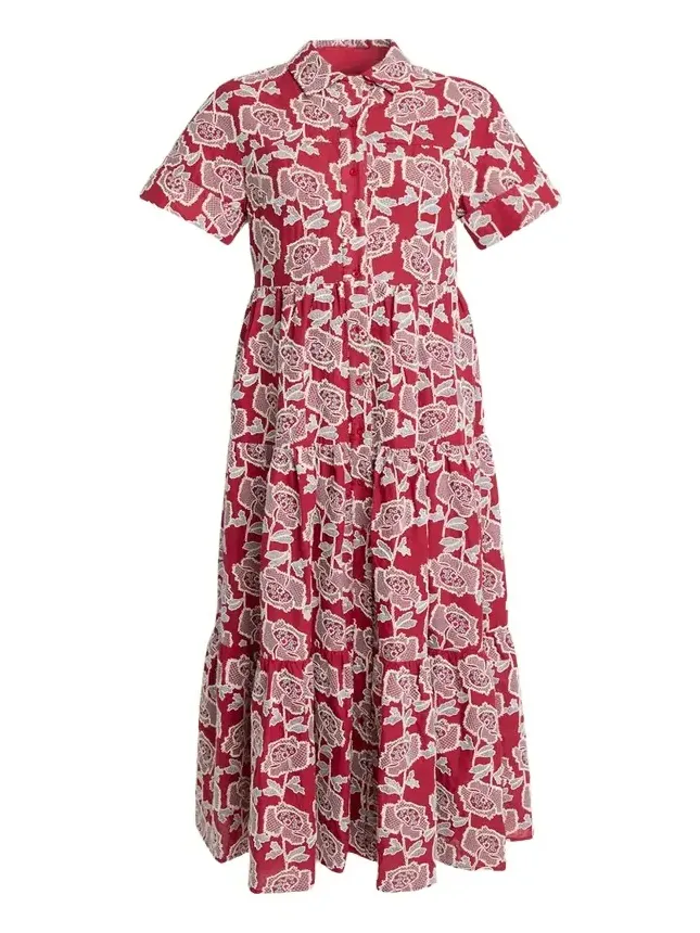 Embroidered Cotton Tiered Midi Shirtdress Embroidered Cotton Tiered Midi Shirtdress