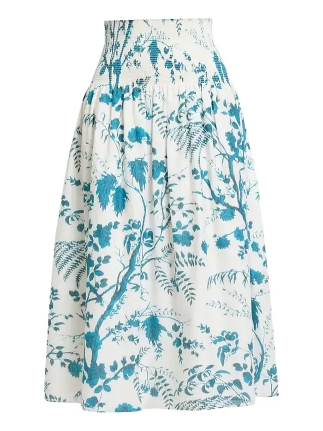 Floral Cotton-Linen Midi Skirt