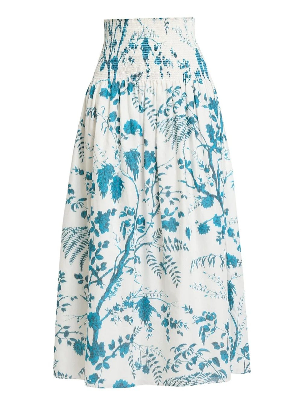 Floral Cotton-Linen Midi Skirt
